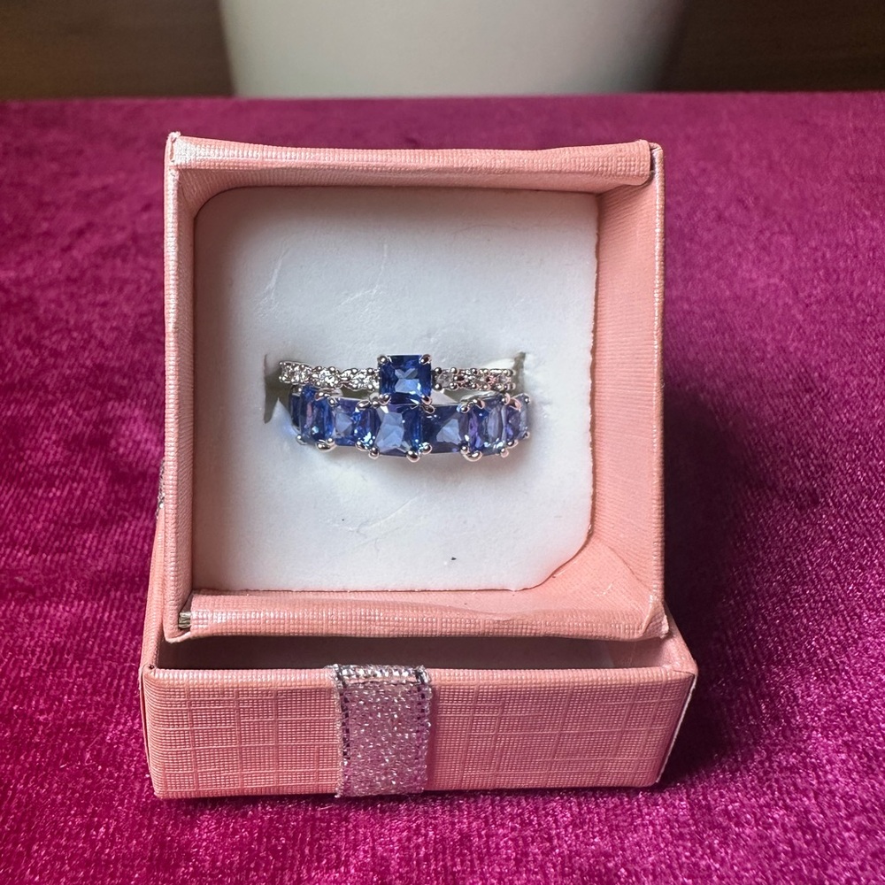 Bomb Party silver & blue double rings size 7